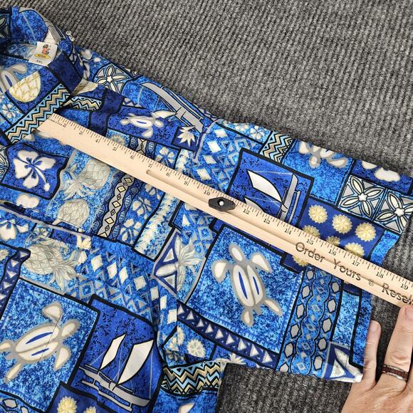 Rima Shirt Mens 2XL Blue Hawaiian Aloha Button Front Short Sleeve Tropical - Picture 5 of 12